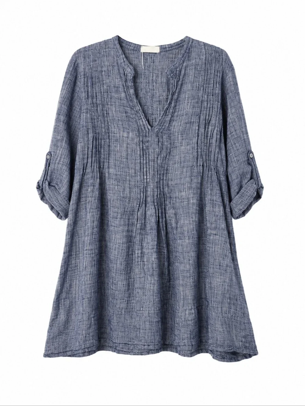 CP Shades Regina Chambray Blue Cotton Tunic Top Large Boho Lagenlook - Picture 2 of 12